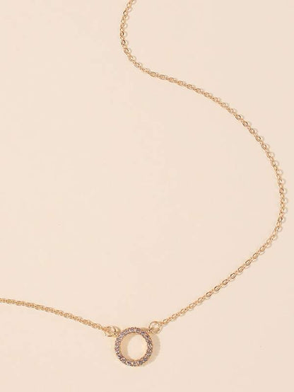 Rhinestone Round Charm Necklace for Women