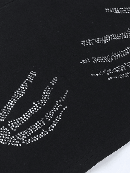 Rhinestone Skull Black Crop Top