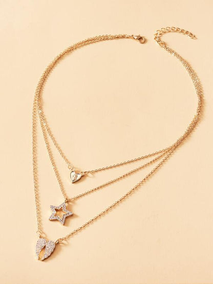 Rhinestone Star Layered Necklace for Women
