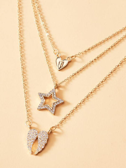 Rhinestone Star Layered Necklace for Women