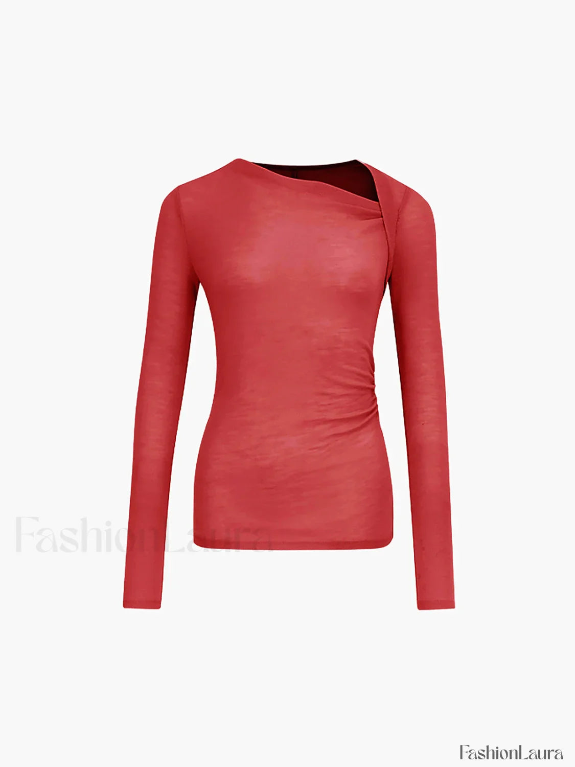 Ribbed Knit Long Trendy Sleeve Asymmetric Shirt