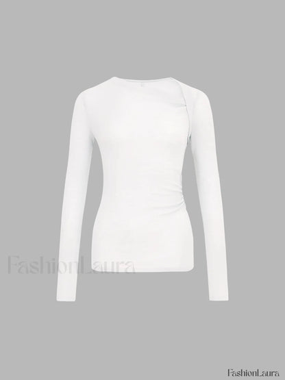 Ribbed Knit Long Trendy Sleeve Asymmetric Shirt