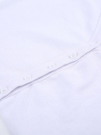 Ribbed Long Sleeve Button Crop Top