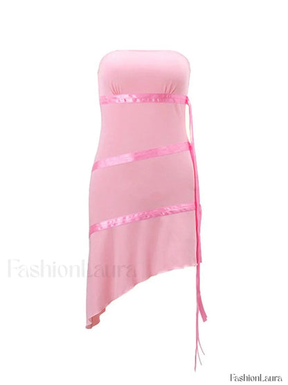 Ribbon Embellish Asymmetric Bandeau Mini Dress