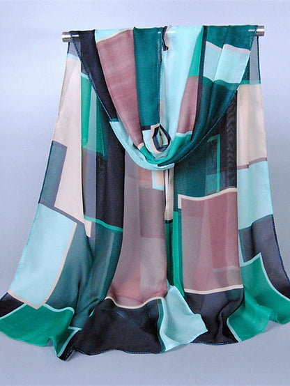 New Geometric High Quality Chiffon Silk Scarf Women Fashion Shawls And Wraps Female Lattice Hijab Stoles for Women