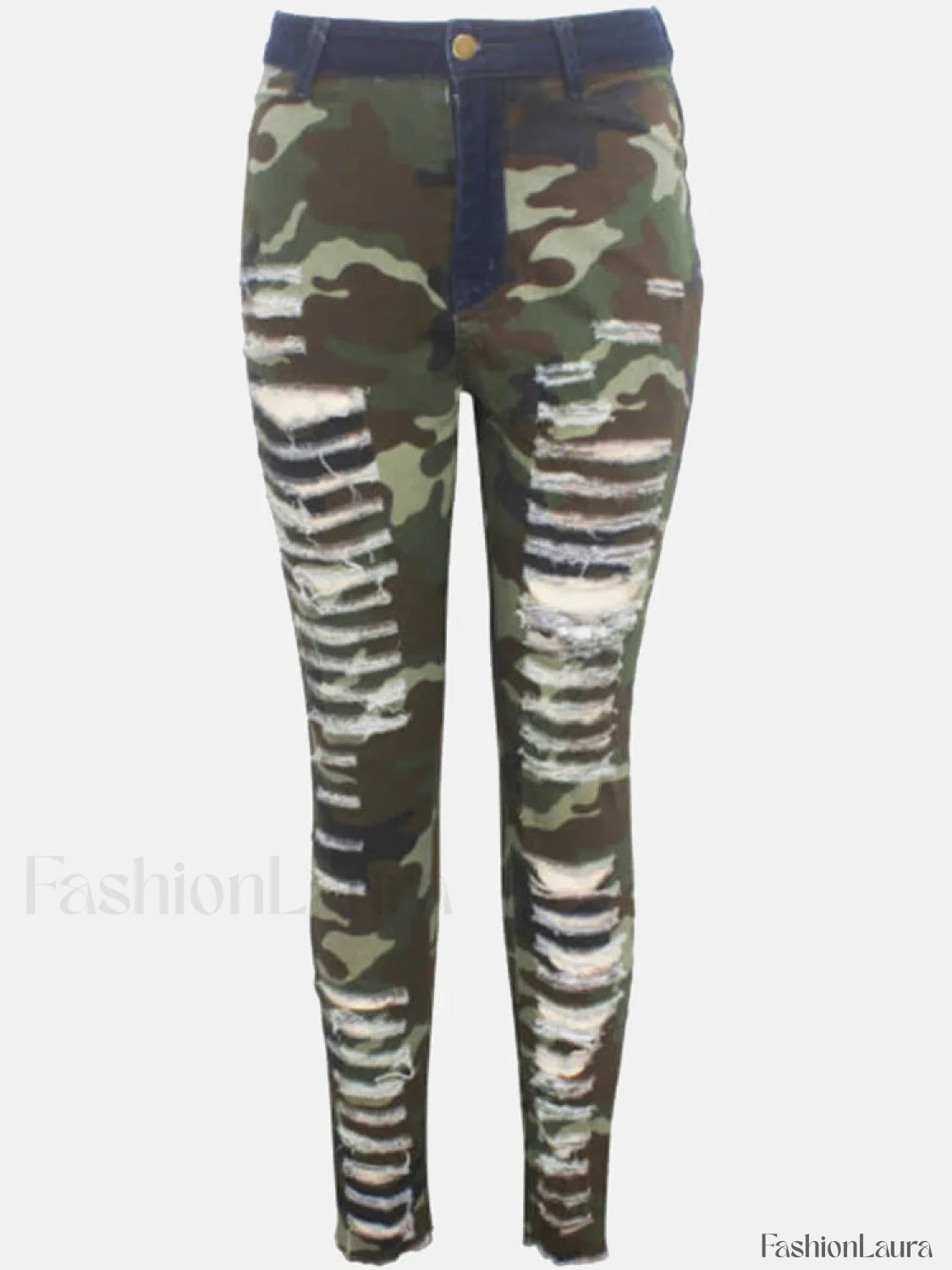 Ripped Camouflage Printed Jeans
