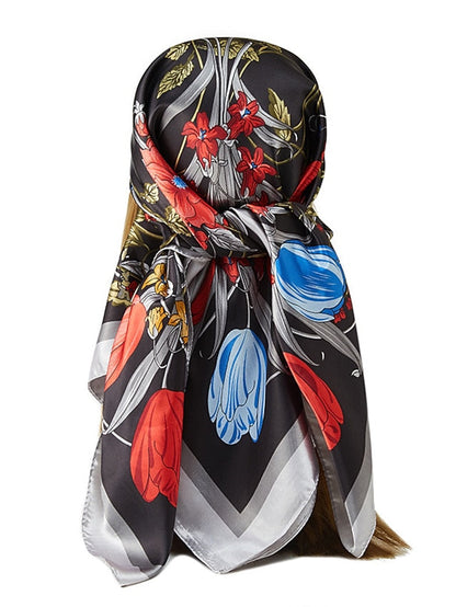 New Sunscreen Headcloth Thin Style 90X90CM Beach Kerchief Flower Print Square Scarves Fashion Muslim Shawls for Women