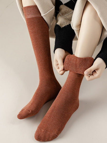 Knee High Socks Home Gift Daily Solid Color Retro Polyester Knit Business Formal Casual Warm Elastic 1 Pair for Women