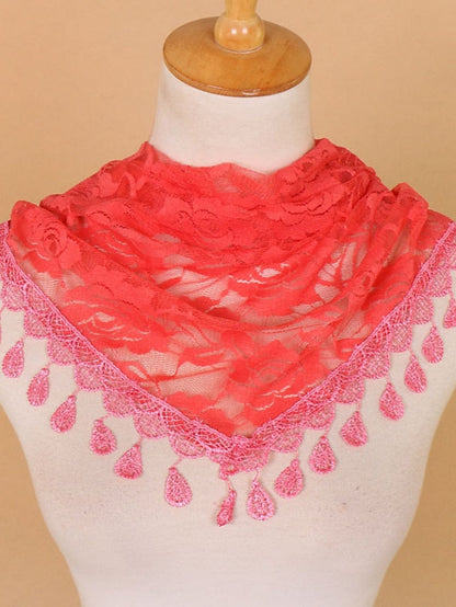 1pcs Solid Triangle Scarf for Church Shawl Catholic Church Prayer Shawl Hollow Floral Spanish Mantilla Lace Veil Wedding Cape for Women for Women