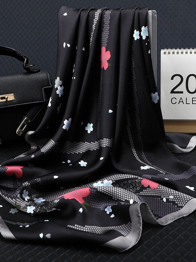 Floral Scarf Shalw Women Wraps Hijab Foulard Female Bandana Print 70cm Square Satin Scarves Stoles Gift for Women