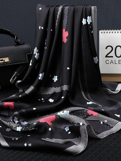 Floral Scarf Shalw Women Wraps Hijab Foulard Female Bandana Print 70cm Square Satin Scarves Stoles Gift for Women