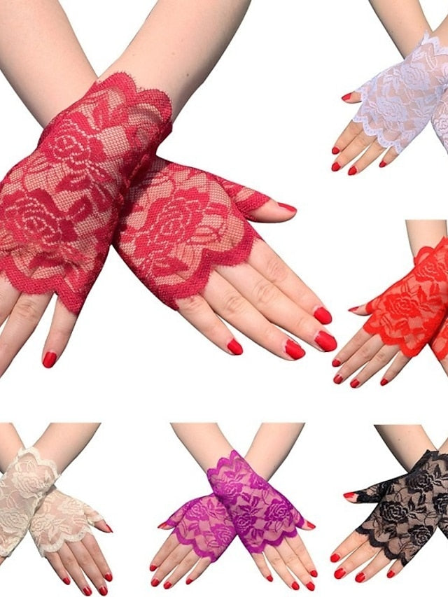 Women's Fingerless Gloves Lace Gloves Wedding Party Evening Gift Polyester Simple Bridal Gloves Sexy 1 Pair