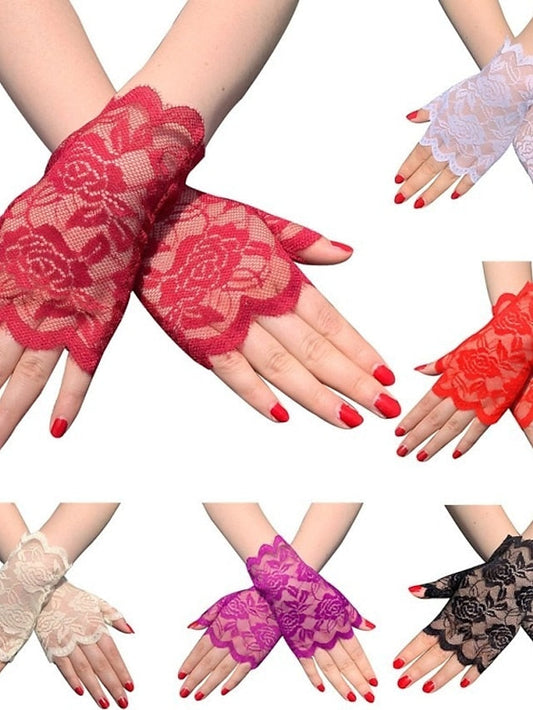Women's Fingerless Gloves Lace Gloves Wedding Party Evening Gift Polyester Simple Bridal Gloves Sexy 1 Pair
