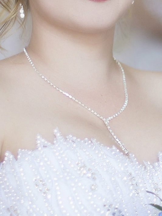 3pcs Bride Jewelry Set Silver Crystal Wedding Necklace Earrings Bridal Rhinestone Teardrop Pendant Accessories for Women and Bridesmaids (3 piece set - 2 earrings and 1 necklace) for Women