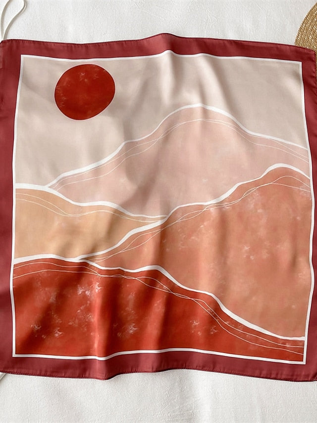 1pcs Vintage Print Neckerchief Satin Headband Shawl Silk 55*55cm Small Square Scarf For Women Head Wraps Girls Hair Bands Bandana Friend Gift for Women