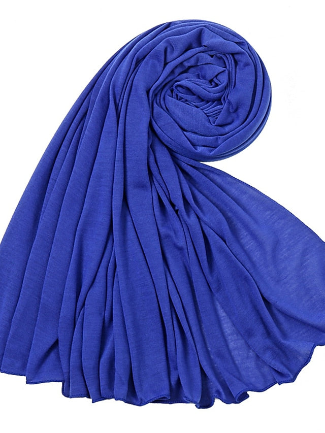 1 PC Solid Colors Plain Jersey Hijab Women Daily Simple Scarf Polyester Wrap Soft Shawls Foulard Long Muslim Headband for Women