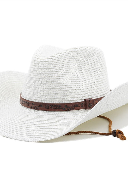 Summer Outdoor Men Women Western Cowboy Straw Hats Curled Brim Breathable Holiday Beach Jazz Cap Fishing Sun Protection Hat for Women