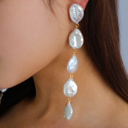 18K Gold Plated Long Baroque Pearl Drop Earrings