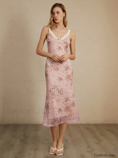 Romantic Floral Graceful Print Midi Dress
