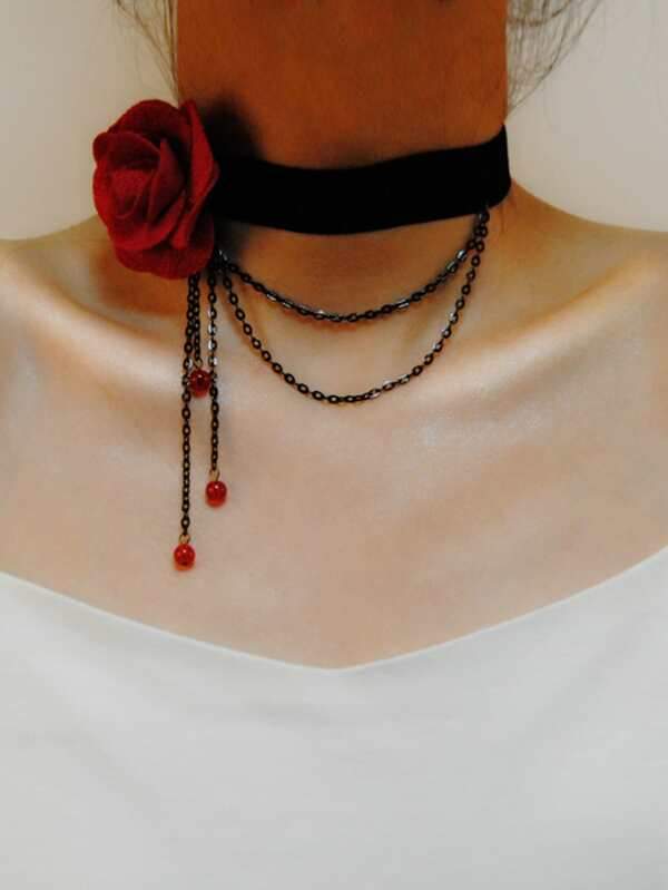Rose & Chain Decor Choker for Women