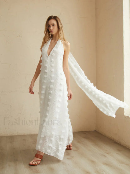 Rosette Halter Graceful Long Dress