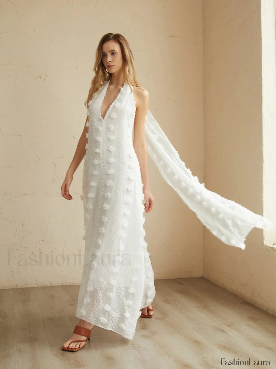 Rosette Halter Graceful Long Dress