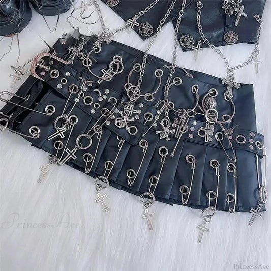 Round Cross Stick Synthetic Leather Skirt