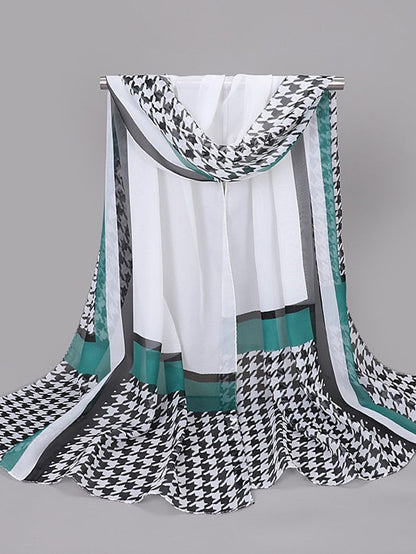 Spring And Summer New Thousand Bird Check Print Chiffon Long Silk Scarf for Women