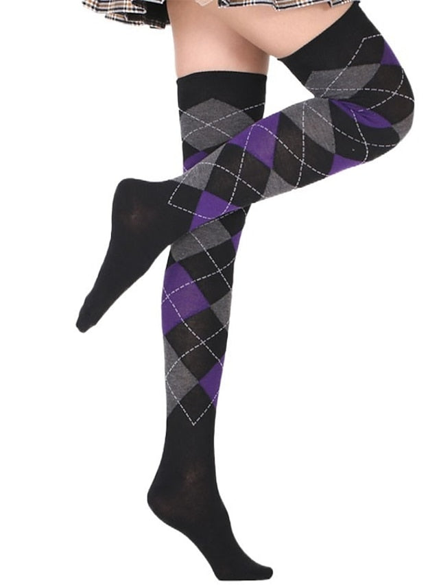 Stockings Work Daily Holiday Plaid Polyester Cotton Simple Casual Lolita Casual Cute Casual / Daily 1 Pair for Women