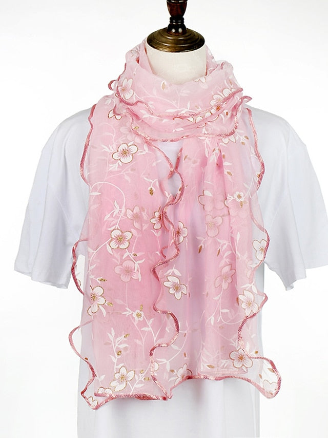 New Flower Embroidery Gauze Scarf Women Travel Holiday Sunscreen Beach Shawl Daily Streetwear Birthday Gift for Women