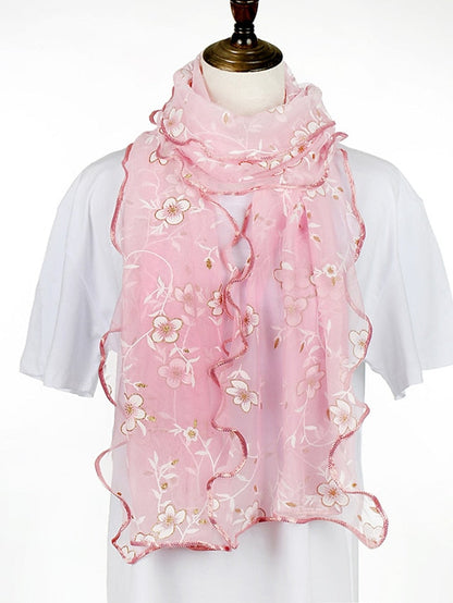 New Flower Embroidery Gauze Scarf Women Travel Holiday Sunscreen Beach Shawl Daily Streetwear Birthday Gift for Women