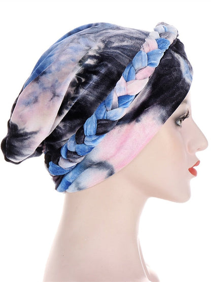 India Tie Dye Turban Cap Muslim Women Hijab Hair Care Hat Braid Headscarf Beanie Bonnet Islamic Headwear Wrap Hair Loss Cover for Women