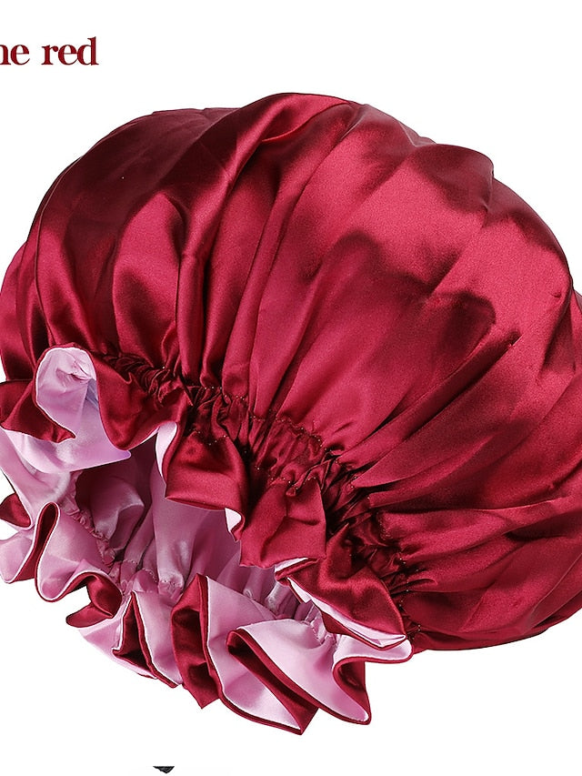 Large double-layer Satin nightcap female European and American large round cap chemotherapy cap Satin bonnet for Women