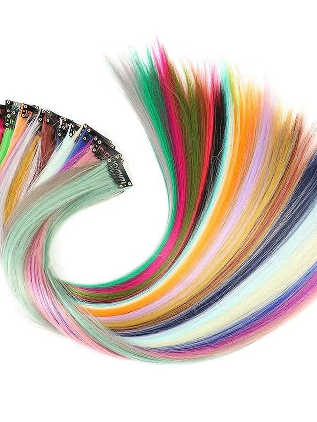24 Pieces 20inch Colored Clip in Hair Extensions Rainbow Straight Highlight Hairpieces Multicoloured Hair Extension Clip In Hair Piece Hair Pad for Women