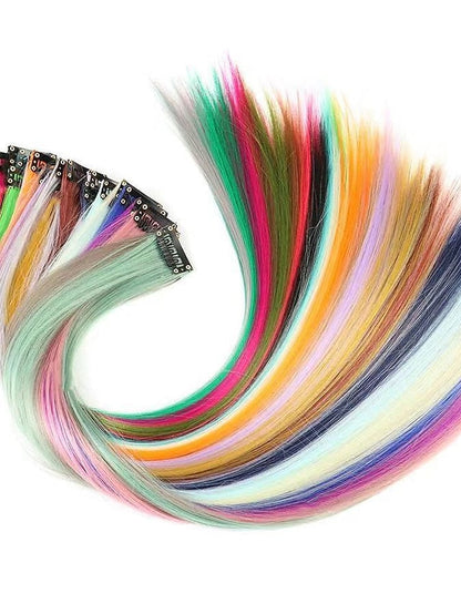 24 Pieces 20inch Colored Clip in Hair Extensions Rainbow Straight Highlight Hairpieces Multicoloured Hair Extension Clip In Hair Piece Hair Pad for Women