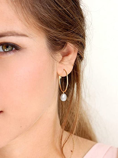 1 Pair Gold Pearl Huggie Hoop Earrings with Charms Fashion Drop Dangle Earrings for Women Handmade Karma Circle Jewelry for Women