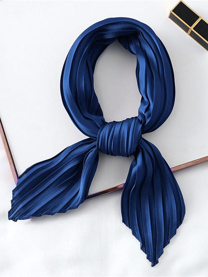 1 pcs New 70*70cm Fashion Women Silk Pleated Scarf Luxury Solid Neck Scarfs Foulard Femme Crinkle Hair Band Scarves Girl Neckerchief for Women