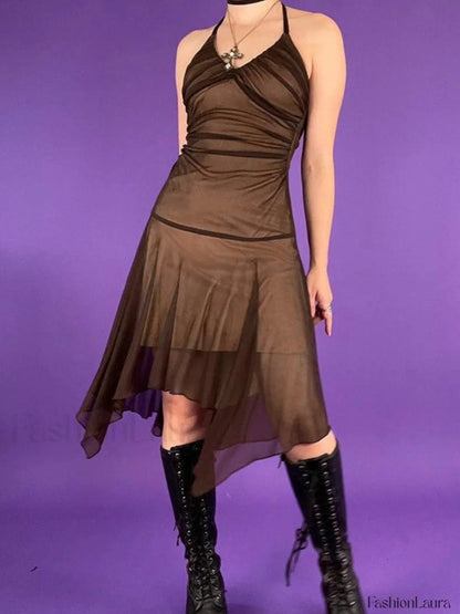 Ruched Asymmetric Halter Mini Dress