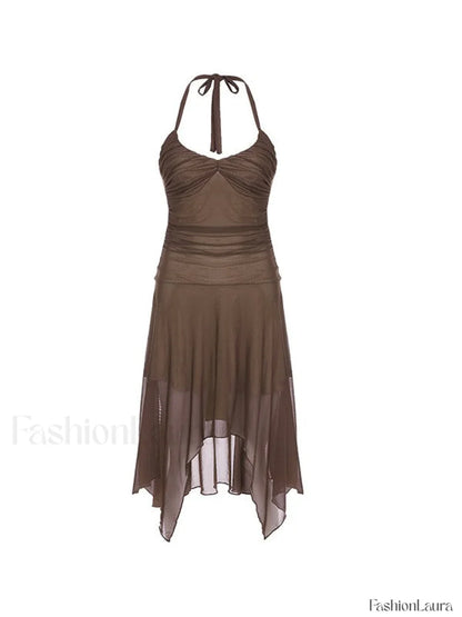 Ruched Asymmetric Halter Mini Dress