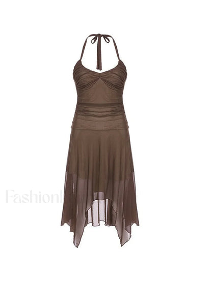 Ruched Asymmetric Halter Mini Dress