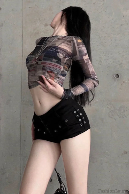 Ruched Mesh Vintage T-Shirt