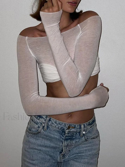 Ruched Off Shoulder Long Sleeve Crop Top