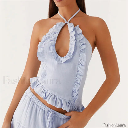 Ruffle Frill Cut-Out Crop Top
