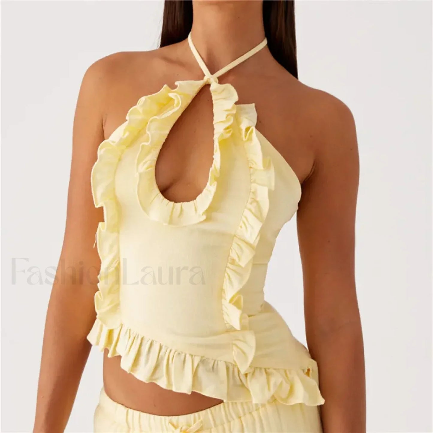 Ruffle Frill Cut-Out Crop Top
