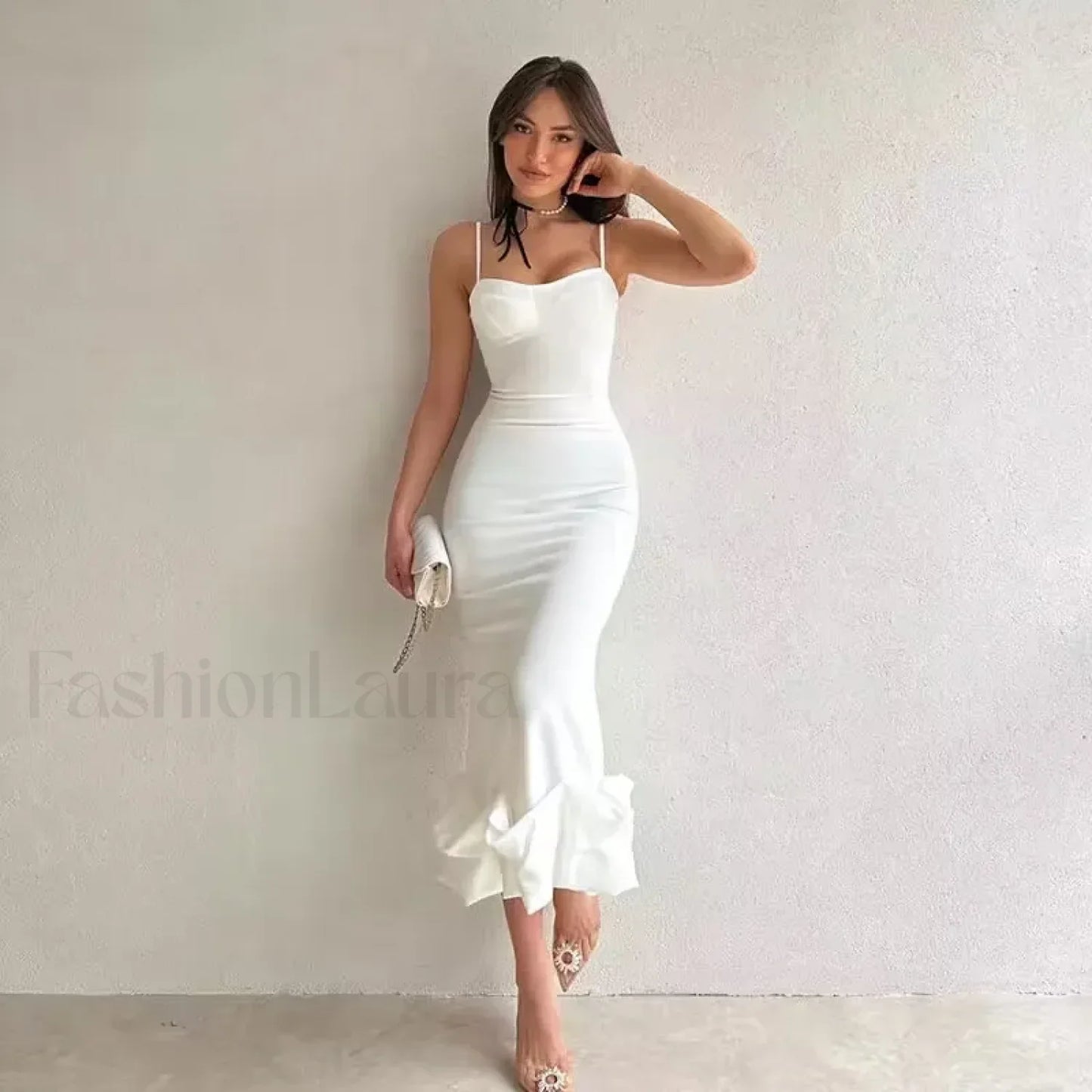 Ruffled Pencil Bodycon Midi Dress