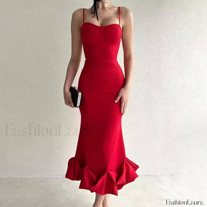 Ruffled Pencil Bodycon Midi Dress