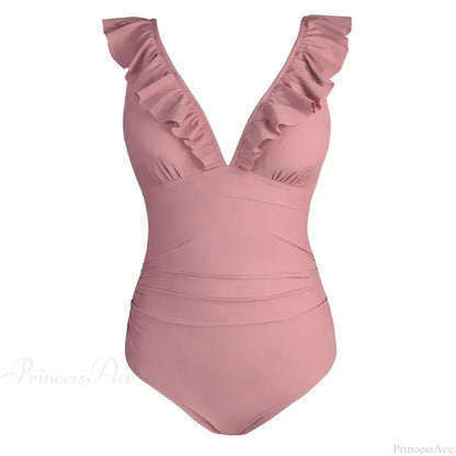 Ruffled V-neck Lace Up One Piece Set