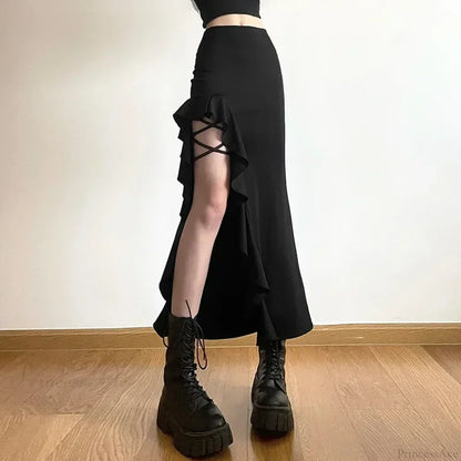 Ruffles Split A-line Party Skirt