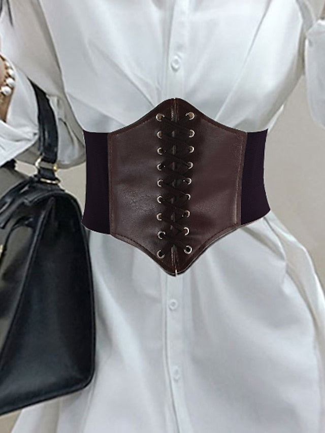 Wide Belt Corset Belt PU Leather Buckle Free Geometric Formal Party Daily White Black Red Coffee for Women