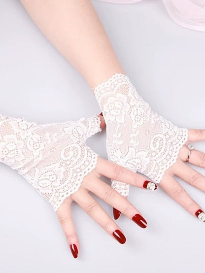 Ladies Fingerless Gloves Lace Gloves Date Vacation Party / Cocktail Solid / Plain Color Spandex Net Bridal Gloves Casual Wedding Wedding Casual / Daily 1 Pair for Women